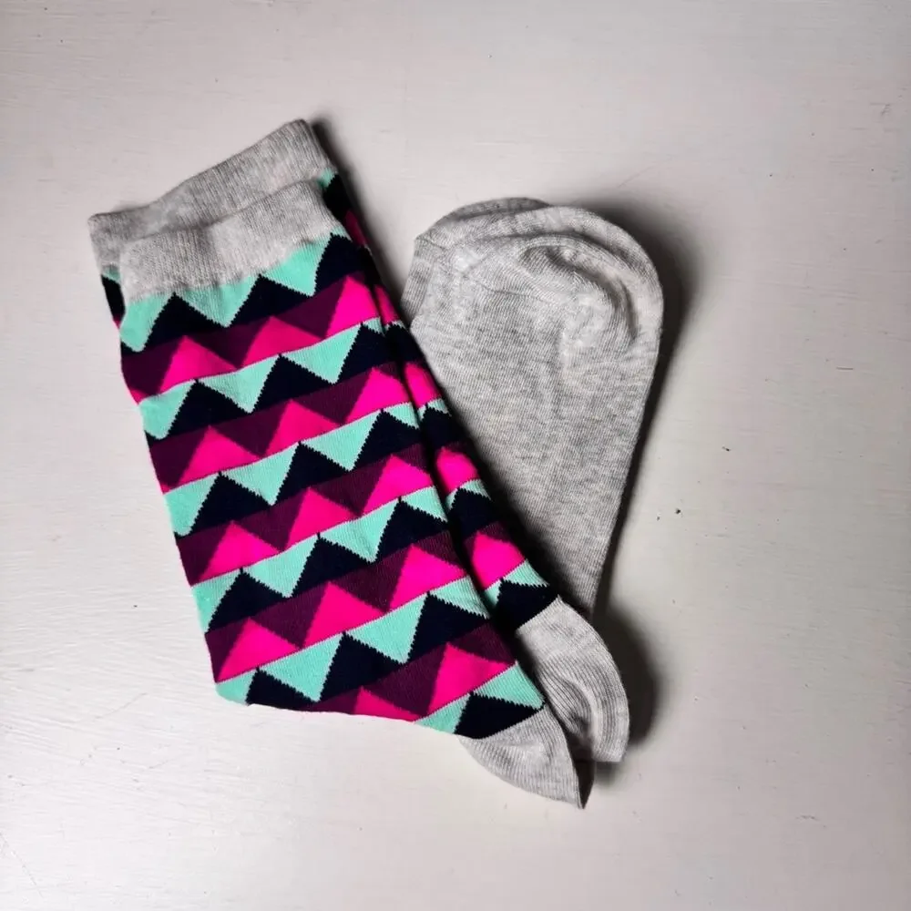 J.Crew Patterned Dressy Casual Crew Style  Pink, Blue, Gray Socks